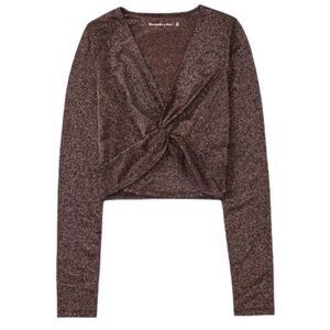 Abercrombie & Fitch Brown Shimmery Long-Sleeve Crop Top
